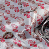 Good Grace Satin Fabric (White & Pink, Floral,Satin)