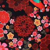 London Blooms Crepe Fabric (Black Red, Floral, Crepe)